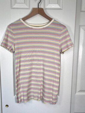 Duluth Trading Longtail Rainbow Striped Basic Tee Size XS